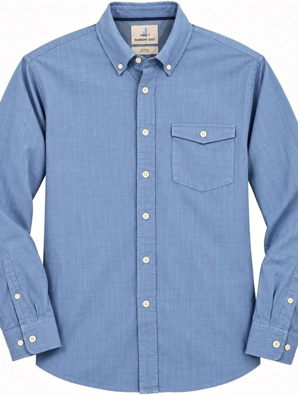 Johnnie-O Hangin’ Out Men’s Large Blue 100% Cotton Long Sleeve Button Down Shirt